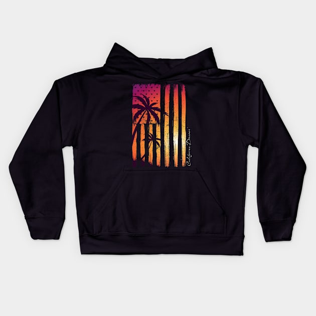 California dreamin'; USA; flag; American; sunset; palm trees; tropical; island; beach; ocean; retro; sun; vacation; surf; seaside; holiday Kids Hoodie by Be my good time